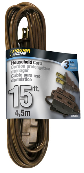 PowerZone Extension Cord, 16 AWG Cable, 15 ft L, 13 A, 125 V, Brown [SKU: ORG4449088]