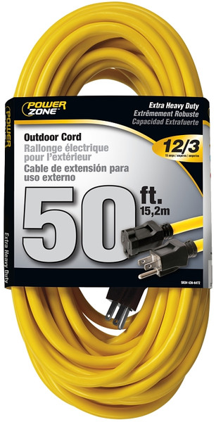 PowerZone Extension Cord, 12 AWG Cable, 50 ft L, 15 A, 125 V, Yellow [SKU: ORG4366472]