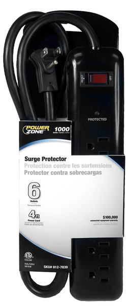 PowerZone OR802225 Surge Protector Tap Strip, 125 V, 15 A, Black [SKU: ORG8127839]