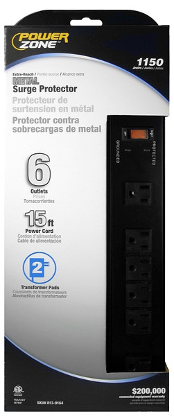 PowerZone OR802135 Surge Protector Power Strip, 125 V, 15 A, Black [SKU: ORG8139164]