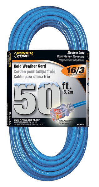 PowerZone Extension Cord, 16 AWG Cable, 5-15P Grounded Plug, 5-15R Grounded Receptacle, 50 ft L, 13 A, 125 V [SKU: ORG3692126]