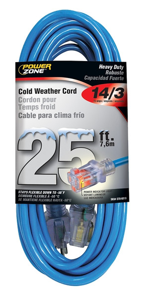PowerZone Extension Cord, 14 AWG Cable, 5-15P Grounded Plug, 5-15R Grounded Receptacle, 25 ft L, 15 A, 125 V [SKU: ORG3706819]