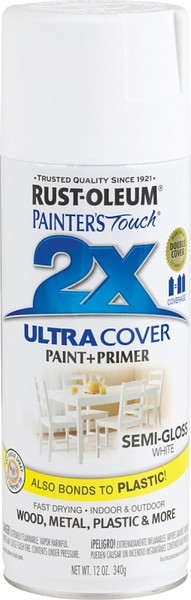 RUST-OLEUM PAINTER'S Touch 249060 Semi-Gloss Spray Paint, Semi-Gloss, White, 12 oz, Aerosol Can [SKU: ORG5574082]
