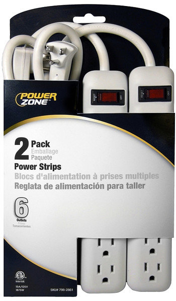 PowerZone OR7000X2 Power Outlet Strip, 6 -Socket, 15 A, 125 V [SKU: ORG7982861]