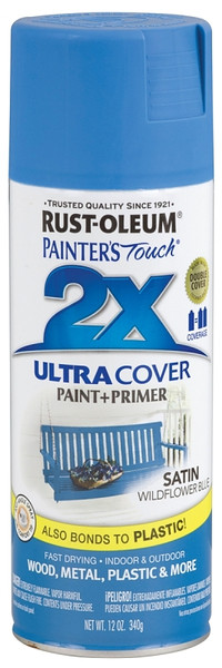 RUST-OLEUM PAINTER'S Touch 249062 Satin Spray Paint, Satin, Wildflower Blue, 12 oz, Aerosol Can [SKU: ORG7560170]