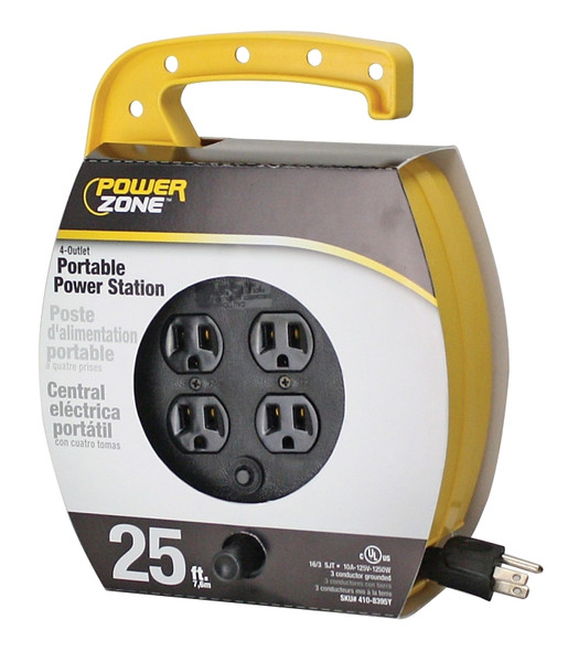 PowerZone ORCR220625 Cord Reel, 25 ft L Cord, 16 AWG Wire, 4 -Socket, 5-15R NEMA Socket, 5-15P NEMA Plug, 125 V [SKU: ORG4108395]