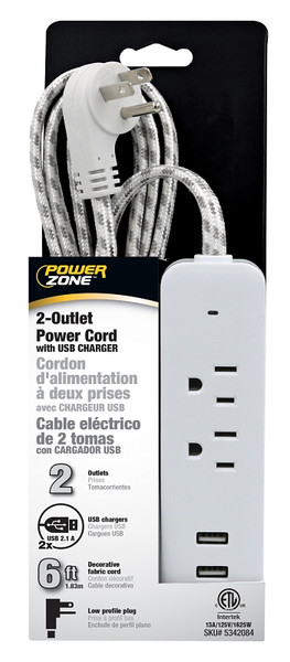 PowerZone Extension Cord, 6 ft L, Platinum & White [SKU: ORG5342084]