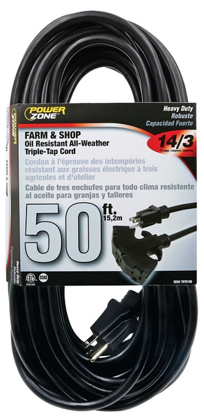 PowerZone Extension Cord, 50 ft L, Black [SKU: ORG7976186]