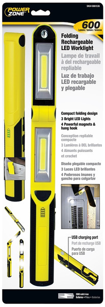 PowerZone ORLEDRFHH01 Work Light, Lithium-Ion Battery, LED Lamp, 40, 300 and 600 Lumens, Yellow and Black [SKU: ORG8861536]