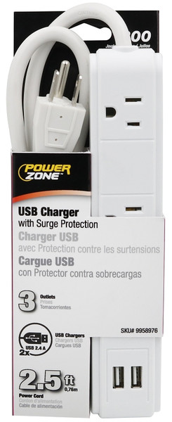 STRIP SURGE 3-OUT 2 USB 2.5FT [SKU: ORG9958976]