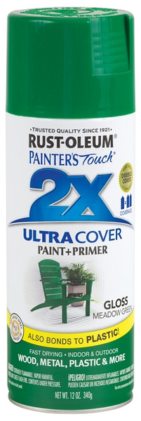 RUST-OLEUM PAINTER'S Touch 249100 Gloss Spray Paint, Gloss, Meadow Green, 12 oz, Aerosol Can [SKU: ORG0515601]