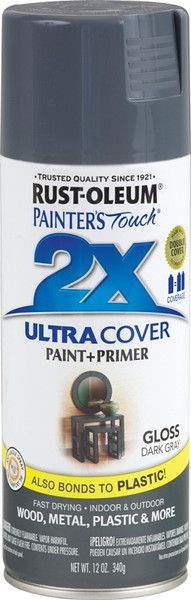 RUST-OLEUM PAINTER'S Touch 249115 Gloss Spray Paint, Gloss, Dark Gray, 12 oz, Aerosol Can [SKU: ORG4039426]