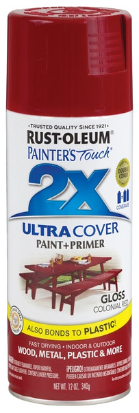 RUST-OLEUM PAINTER'S Touch 249116 Gloss Spray Paint, Gloss, Colonial Red, 12 oz, Aerosol Can [SKU: ORG3718137]