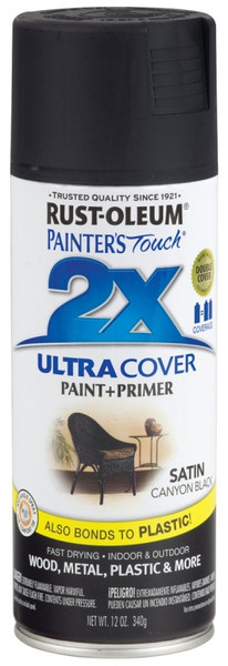 RUST-OLEUM PAINTER'S Touch 249844 Satin Spray Paint, Satin, Canyon Black, 12 oz, Aerosol Can [SKU: ORG1711837]