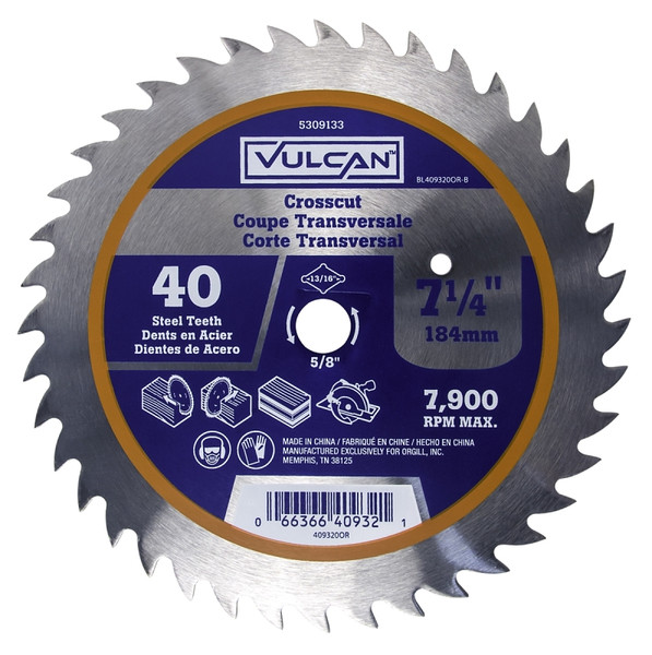 Vulcan 409320OR Circular Saw Blade, 7-1/4 in Dia, 5/8 and 13/16 Diamond in Arbor [SKU: ORG5309133]