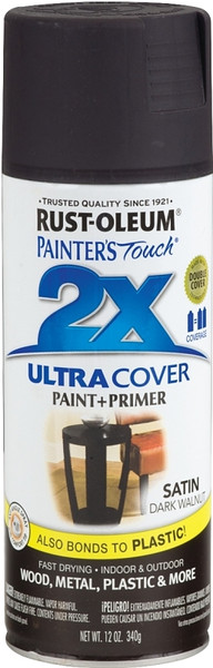 RUST-OLEUM PAINTER'S Touch 257462 Satin Spray Paint, Satin, Dark Walnut, 12 oz, Aerosol Can [SKU: ORG7449028]
