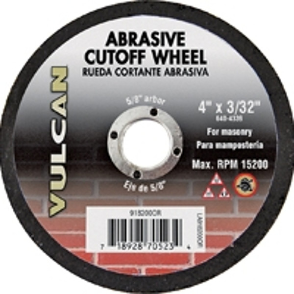 Vulcan 918200OR Type 1 Abrasive Cut-Off Wheel, 4 in Dia, 3/32 in Thick, 5/8 in Arbor, Premium [SKU: ORG7192727]