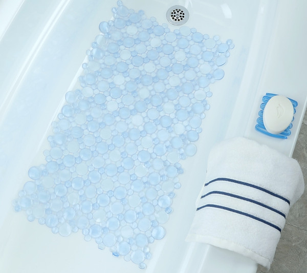 SlipX Solutions 06772 Burst of Bubbles Bath Mat, 30 in L, 17 in W, Vinyl Mat Surface, Light Blue [SKU: ORG1648393]