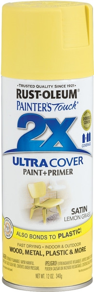 RUST-OLEUM PAINTER'S Touch 263148 Satin Spray Paint, Satin, Lemon Grass, 12 oz, Aerosol Can [SKU: ORG5459243]