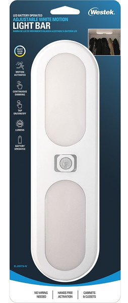 Westek BL-BMTN-W Motion Activated Light Bar, AA Battery, LED Lamp, 150 Lumens, 3000, 4000, 5000 K Color Temp [SKU: ORG2757243]