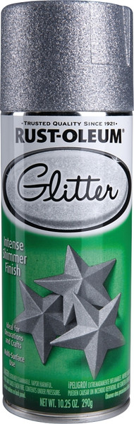 RUST-OLEUM 267734 Glitter Spray Paint, Shimmer, Silver, 10.25 oz, Aerosol Can [SKU: ORG6273619]