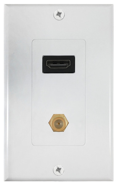 Zenith VW3001HD2C HDMI and Coaxial Wallplate, 7-1/2 in L, 3-3/4 in W, 1 -Gang, Plastic, White, Flush Mounting [SKU: ORG7230832]