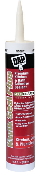 DAP KWIK SEAL PLUS 18519 Adhesive Sealant, Biscuit, 24 hr Curing, -20 to 150 deg F, 10.1 oz Tube [SKU: ORG4047718]