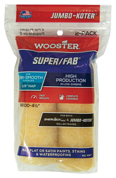 WOOSTER RR300-4.5 Paint Roller Cover, 3/8 in Thick Nap, 4-1/2 in L, Knit Fabric Cover, Golden Yellow [SKU: ORG7110653]