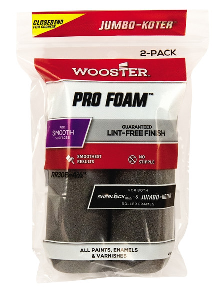 WOOSTER RR308-4 1/2 Paint Roller Cover, 4-1/2 in L, Foam Cover, Charcoal [SKU: ORG3179595]