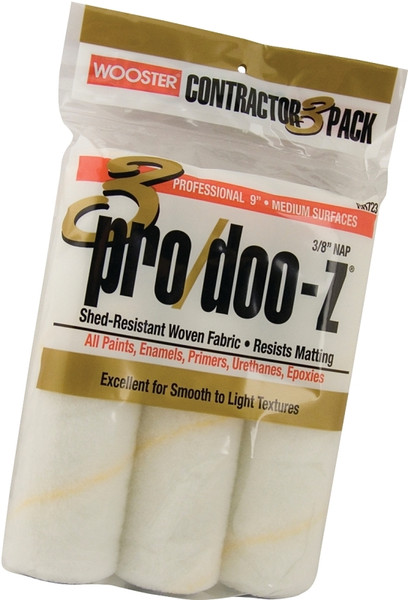 WOOSTER RR723-9 Paint Roller Cover, 3/8 in Thick Nap, 9 in L, Woven Fabric Cover, White [SKU: ORG7608706]