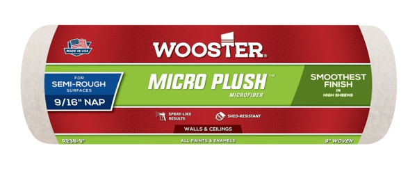 WOOSTER R238-9 Roller Cover, 9/16 in Thick Nap, 9 in L, Microfiber Cloth Cover [SKU: ORG2223295]