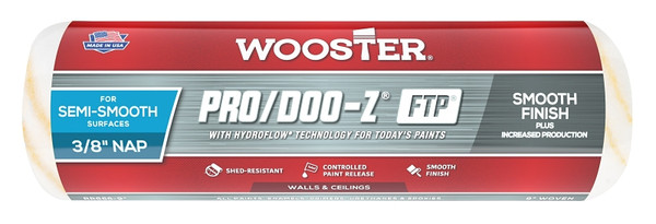 WOOSTER RR666-9 Paint Roller Cover, 3/8 in Thick Nap, 9 in L, Fabric Cover, White [SKU: ORG7608730]