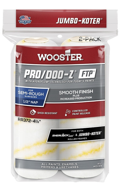 WOOSTER RR372-4 1/2 Paint Roller Cover, 1/2 in Thick Nap, 4-1/2 in L, Fabric Cover, White [SKU: ORG1737014]