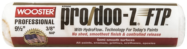 WOOSTER KR666-9 1/2 Paint Roller Cover, 3/8 in Thick Nap, 9-1/2 in L, Fabric Cover, White [SKU: ORG7127426]