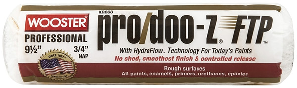 WOOSTER KR668-9 1/2 Paint Roller Cover, 3/4 in Thick Nap, 9-1/2 in L, Fabric Cover, White [SKU: ORG7127442]