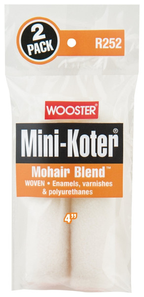 WOOSTER Mini-Koter R252-4 Mini Roller, 1/4 in Thick Nap, 4 in L, Mohair/Polyester Cover [SKU: ORG0967174]