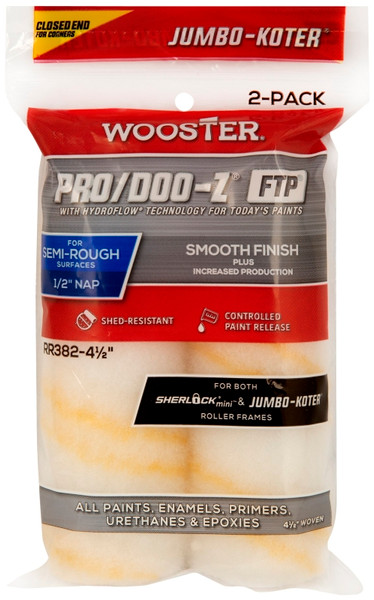 WOOSTER PRO/DOO-Z, FTP RR382-4 1/2 Roller Cover, 1/2 in Thick Nap, 4-1/2 in L, Fabric Cover, Gold/White [SKU: ORG1737139]
