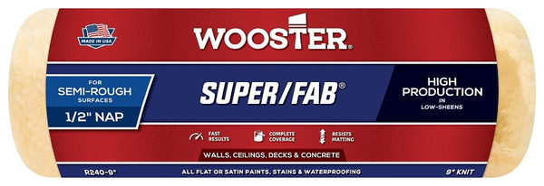 WOOSTER R240-9 Paint Roller Cover, 1/2 in Thick Nap, 9 in L, Fabric Cover, Golden Yellow [SKU: ORG6767131]