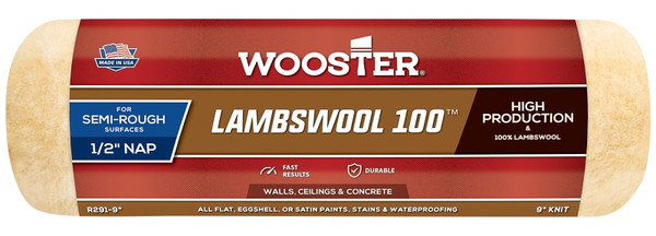 WOOSTER R291-9 Paint Roller Cover, 1/2 in Thick Nap, 9 in L, Lambs Wool Cover, Buff [SKU: ORG5482443]