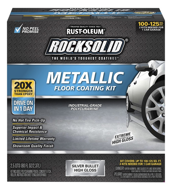 RUST-OLEUM ROCKSOLID 286893 Floor Coating Kit, High-Gloss, Silver, Particulate Solid, 70 oz [SKU: ORG5867213]