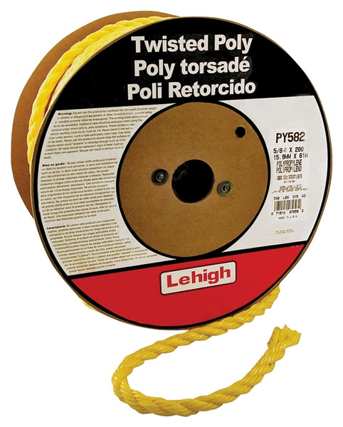 Wellington PY582 Rope, 5/8 in Dia, 200 ft L, 700 lb Working Load, Polypropylene, Yellow [SKU: ORG7387178]