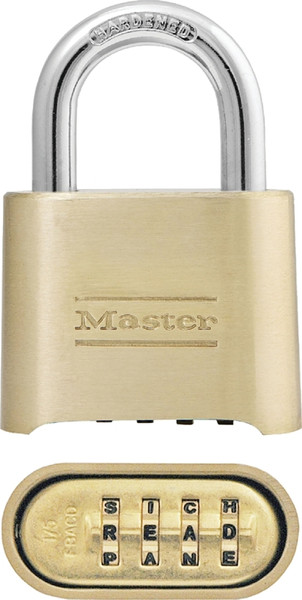 Master Lock 175DWD Padlock, 5/16 in Dia Shackle, 1 in H Shackle, Steel Shackle, Brass Body, Brass, 2 in W Body [SKU: ORG7004609]