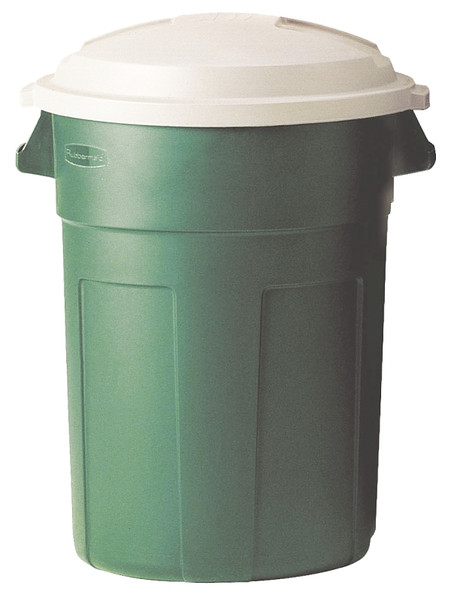 Rubbermaid FG289487EGRN Round Trash Can, 32 gal Capacity, Plastic, Evergreen, Snap-Lock Lid Closure [SKU: ORG8403727]