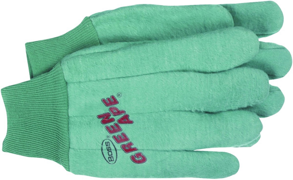 BOSS Green Ape 313 Clute-Cut Chore Gloves, L, Straight Thumb, Knit Wrist Cuff, Cotton, Green [SKU: ORG6992903]