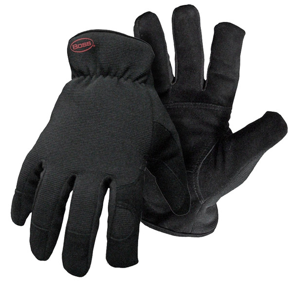 BOSS GUARD 4143M Insulated Gloves, M, Wing Thumb, Open, Shirred Elastic Back Cuff, Grain Leather Goatskin/Spandex Palm [SKU: ORG7398639]