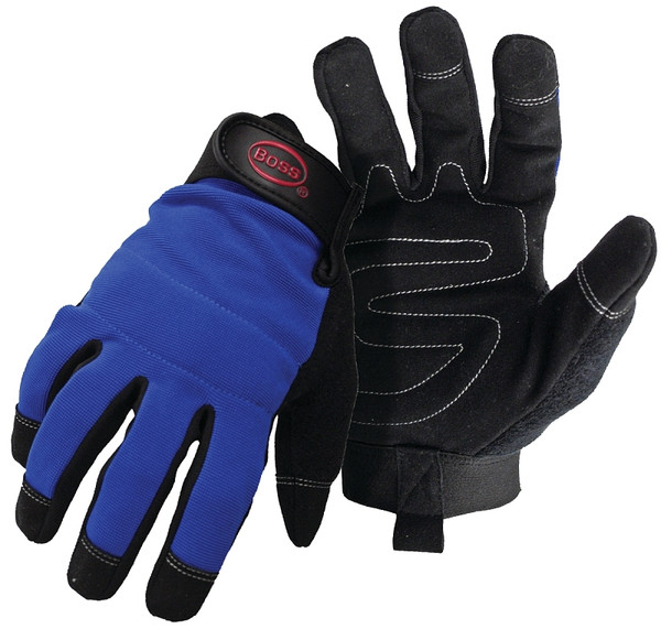 BOSS 5205X Mechanic's Gloves, Men's, XL, Reinforced Thumb, Wrist Strap Cuff, Blue [SKU: ORG7283088]