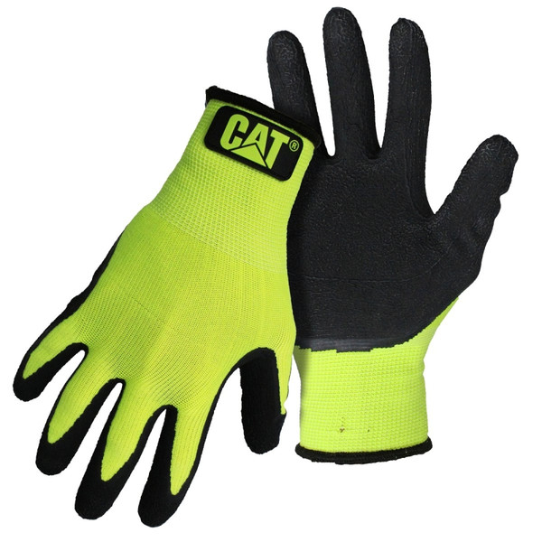 Cat CAT017418M High-Visibility Coated Gloves, M, Knit Wrist Cuff, Latex Coating, Polyester Glove, Green [SKU: ORG0822916]