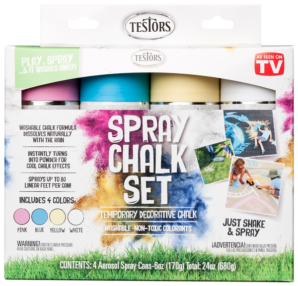 TESTORS 306006 Spray Chalk Set, Flat, Matte, Blue/Pink/White/Yellow, Aerosol Can [SKU: ORG8515181]