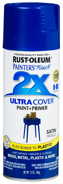 RUST-OLEUM PAINTER'S Touch 2X ULTRA COVER 314754 Spray Paint, Satin, Ink Blue, 12 oz, Aerosol Can [SKU: ORG8701021]