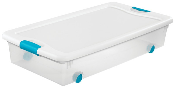Sterilite 14988004 Latching Box, Plastic, Clear/White, 33-7/8 in L, 18-3/4 in W, 7 in H [SKU: ORG4387148]